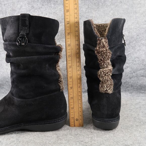 Stuart Weitzman Shoes Womens 7.5 Slouch Boot Short Leather Pull On Black Classic - Picture 5 of 16